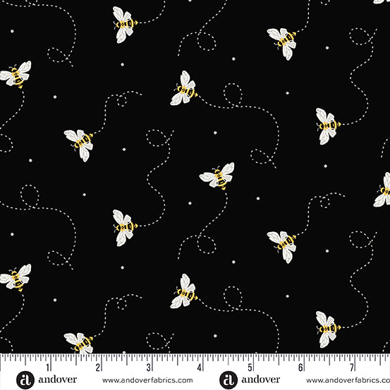 Strawberry Honey Black Flying Bees A1157K by Andover Fabrics (sold in 25cm increments)