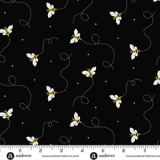 Strawberry Honey Black Flying Bees A1157K by Andover Fabrics (sold in 25cm increments)