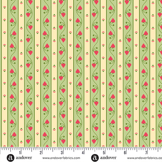 Strawberry Honey Green Stripe A1158G by Andover Fabrics (sold in 25cm increments)