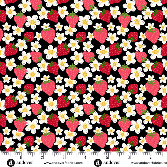 Strawberry Honey Black Berry Flower A1155K by Andover Fabrics (sold in 25cm increments)