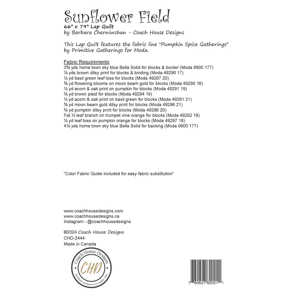 Sunflower Field Quilt Pattern by Coach House Designs