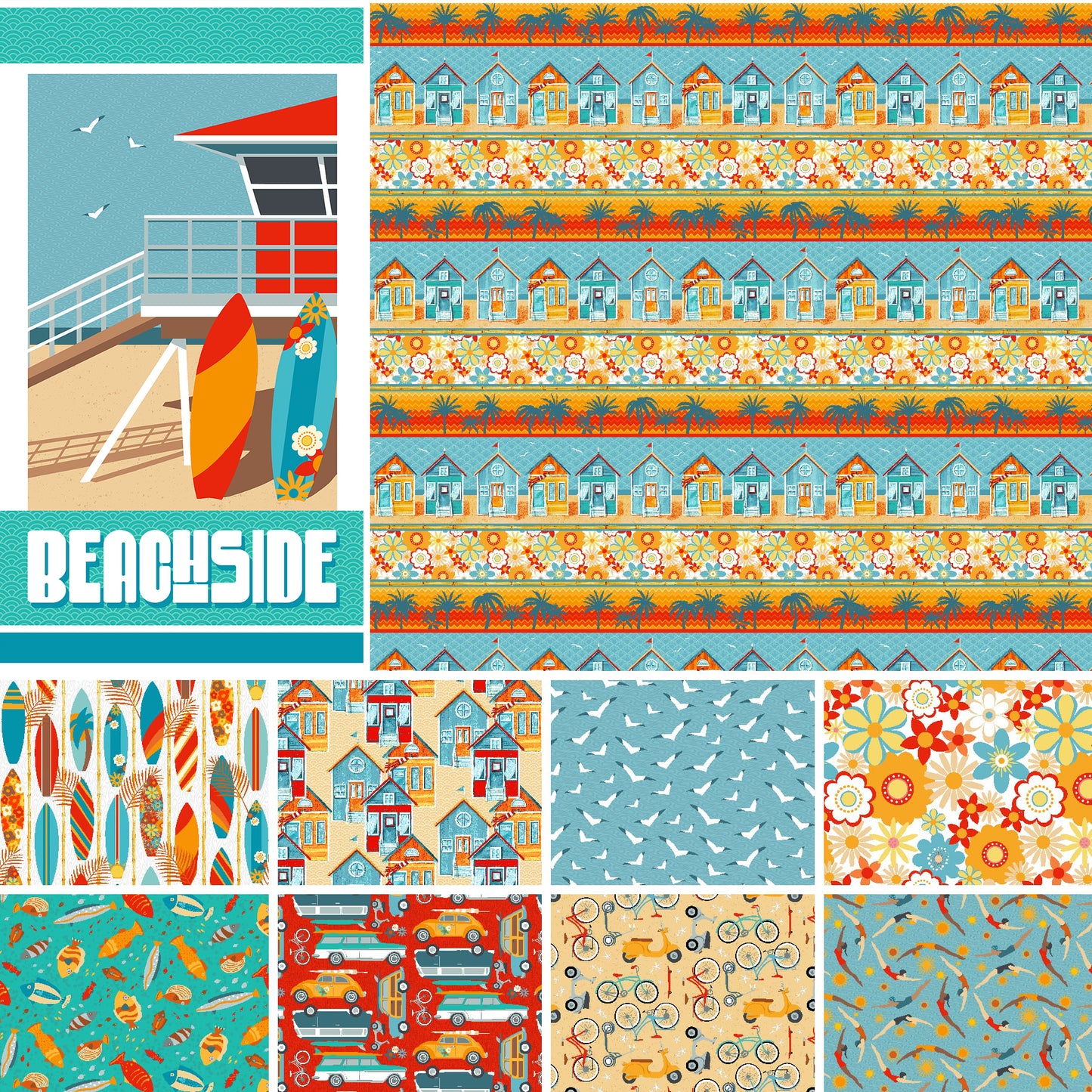 Surf's Up Beach Cottages by Barb Tourtillottee for Henry Glass Fabrics (sold in 25cm increments)