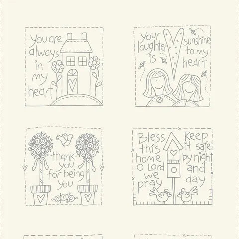 Stitchery Panel DV7640 Sweet Sentiments by Natalie Bird for Devonstone