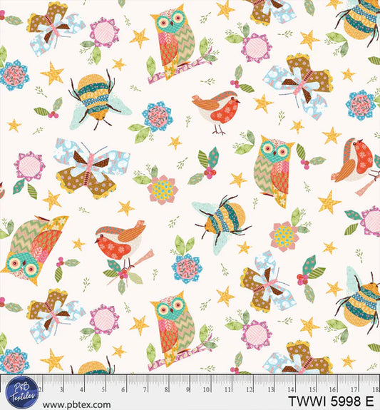 Things with Wings Scattered Animals PB5998E by Jo Reid for P & B Textiles (sold in 25cm increments)