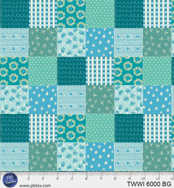 Things with Wings Blue Check PB6000BG by Jo Reid for P & B Textiles (sold in 25cm increments)