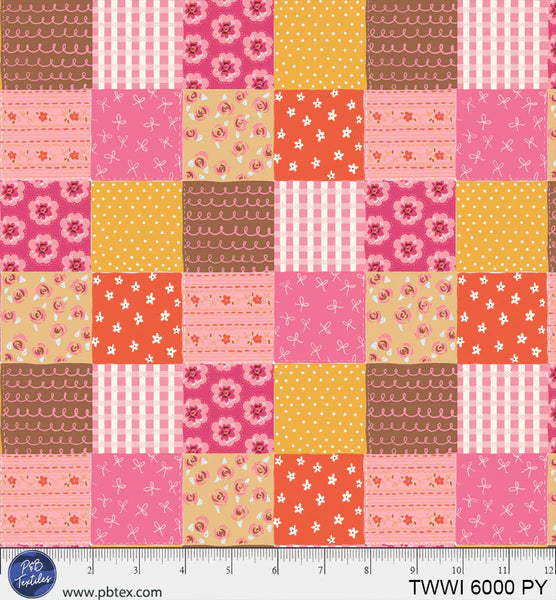 Things with Wings Pink Check PB6000PY by Jo Reid for P & B Textiles (sold in 25cm increments)