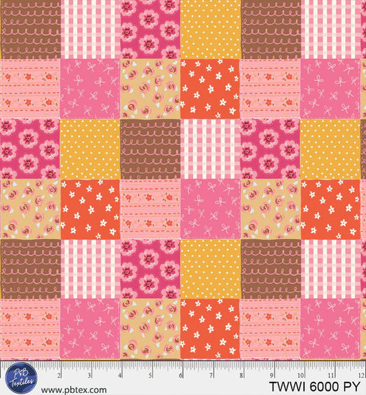 Things with Wings Pink Check PB6000PY by Jo Reid for P & B Textiles (sold in 25cm increments)