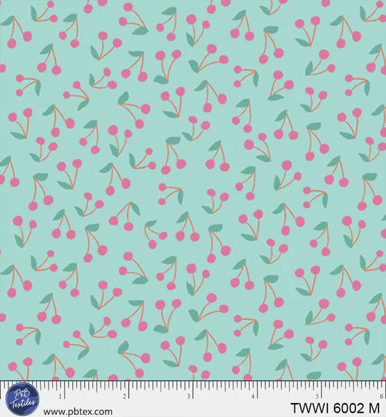 Things with Wings Blue Cherries PB6002M by Jo Reid for P & B Textiles (sold in 25cm increments)
