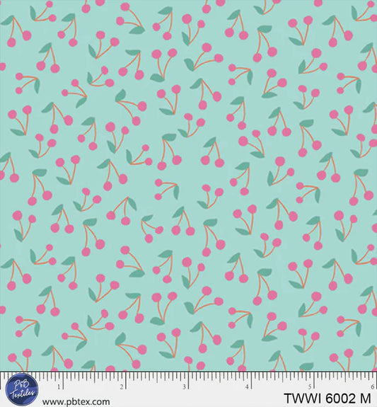 Things with Wings Blue Cherries PB6002M by Jo Reid for P & B Textiles (sold in 25cm increments)