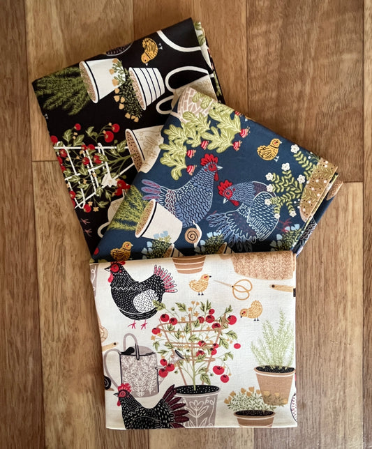 The Henhouse Chicken Garden Fat Quarter Bundle by Gingiber for Moda Fabrics
