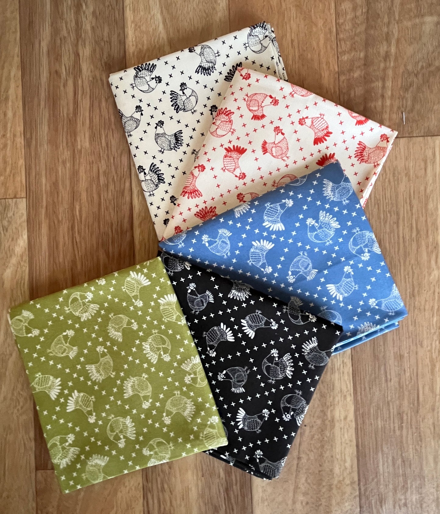 The Henhouse Chicken Cross Stitch Fat Quarter Bundle by Gingiber for Moda Fabrics