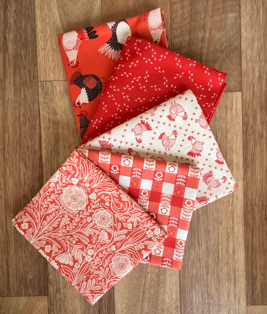 The Henhouse Reds Fat Quarter Bundle by Gingiber for Moda Fabrics