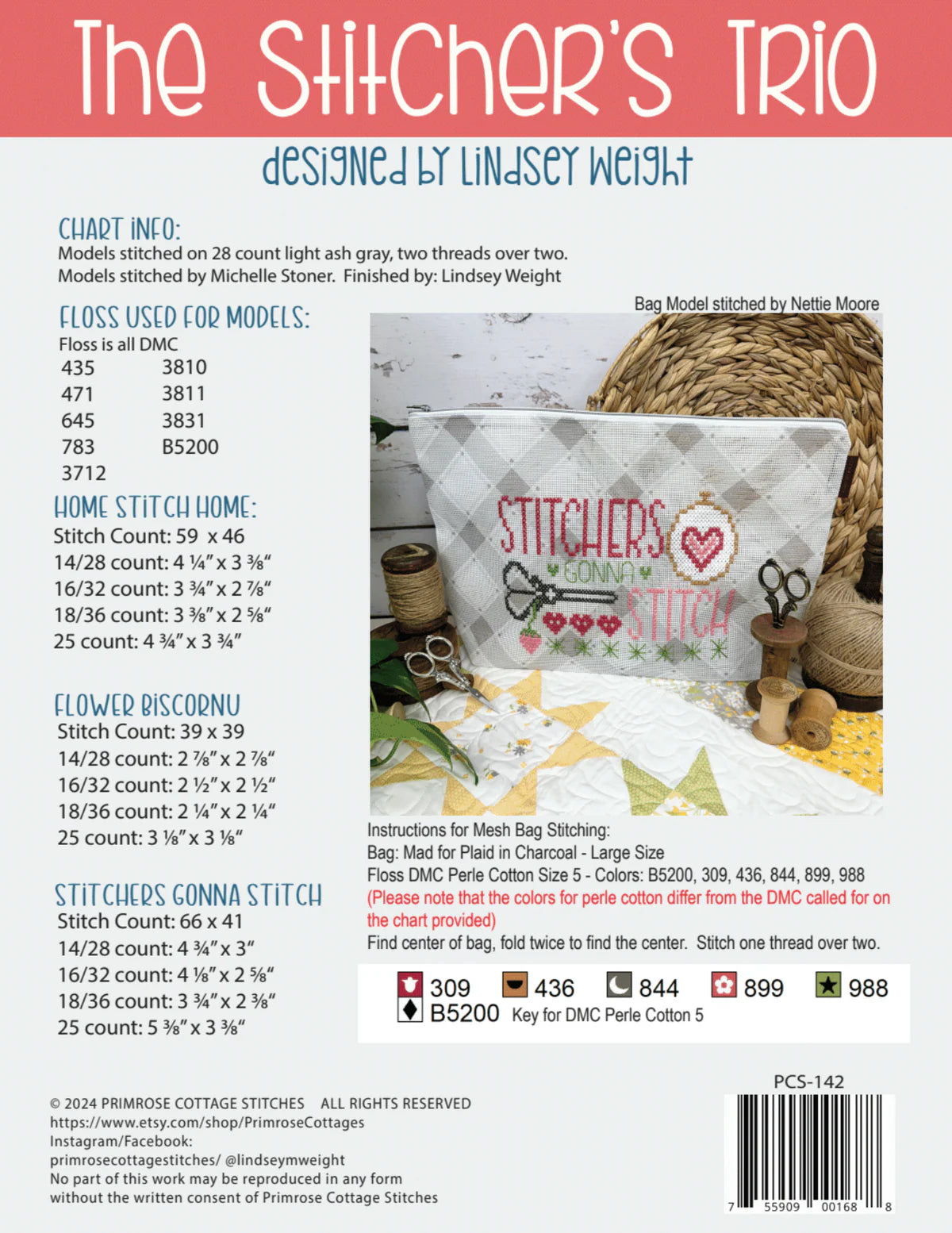 Stitcher's Trio Cross Stitch Pattern Primrose Cottage Stitches