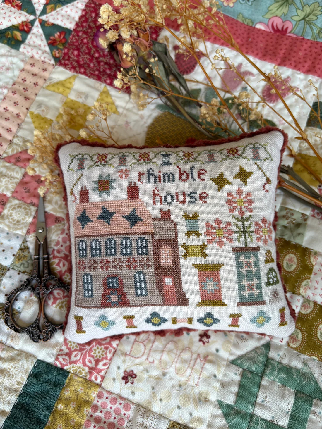 Thimble House Cross Stitch Pattern Pansy Patch Quilts and Stitchery