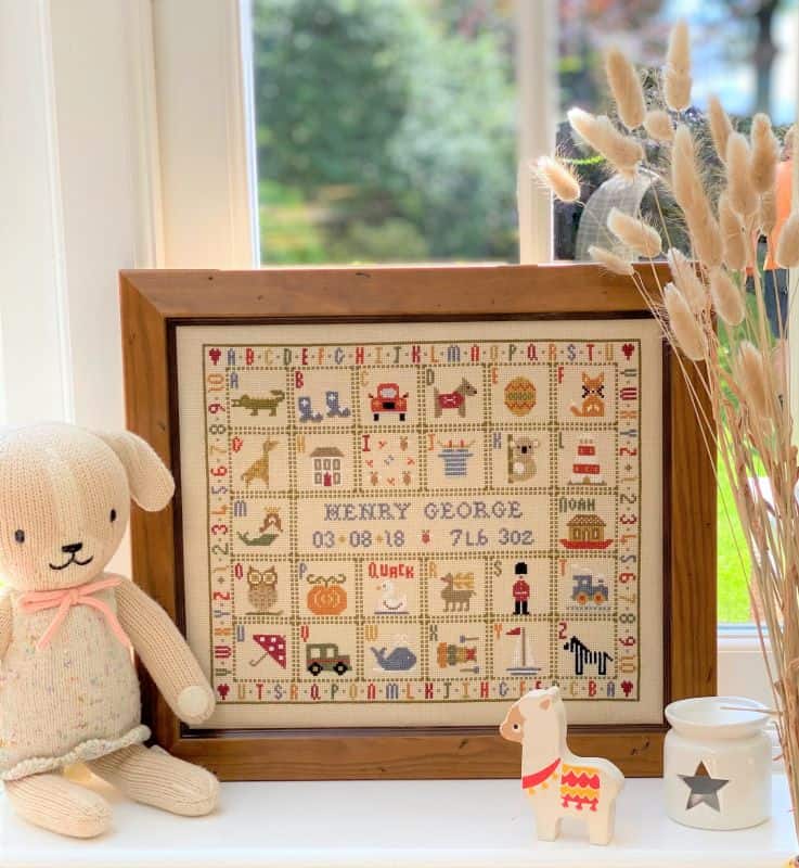 V is for Van Birth Sampler Cross Stitch Kit Historical Sampler Company