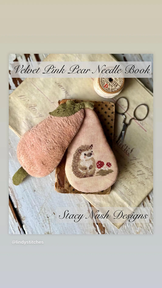 Velvet Pink Pear Needle Book Cross Stitch Pattern by Stacy Nash