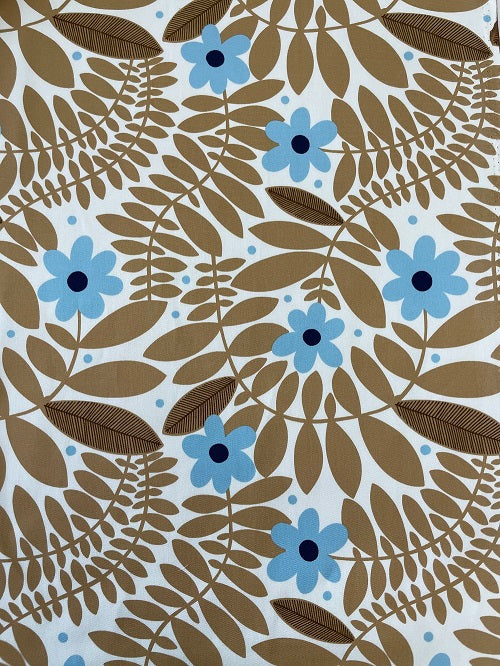 Blue Flowers and Brown Foliage Canvas by Sevenberry fabric (sold in 25cm increments)