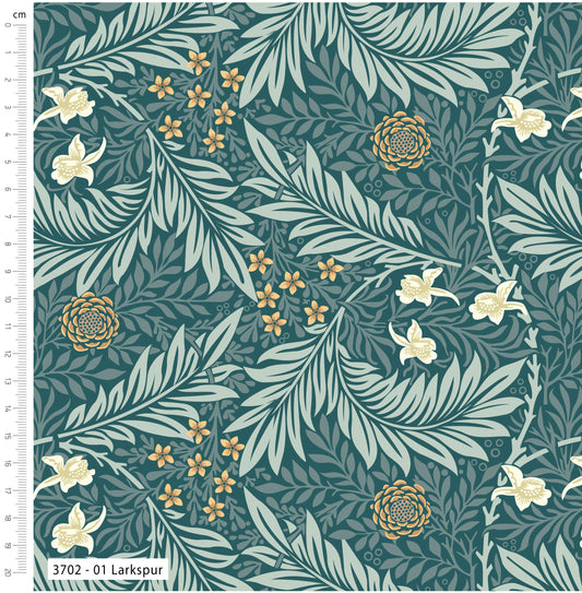 William Morris Klemscott Garden 01 Larkspur by Make & Believe for Visage Fabrics (sold in 25cm increments)