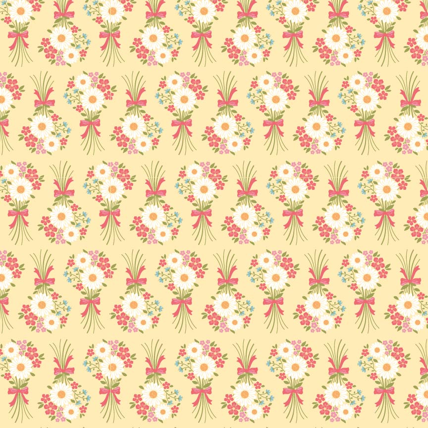 Homestead Flower Bouquet Yellow PH23426 by Prairie Sisters for Poppie Cotton (sold in 25cm increments)