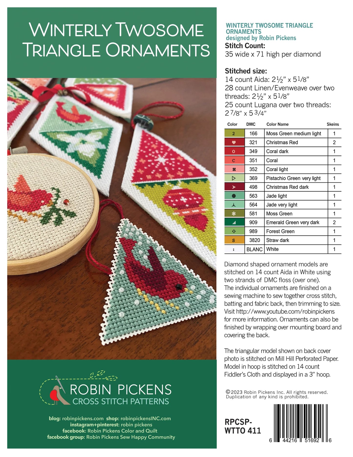 Winterly Twosome Triangle Ornaments Cross Stitch Pattern by Robin Pickens