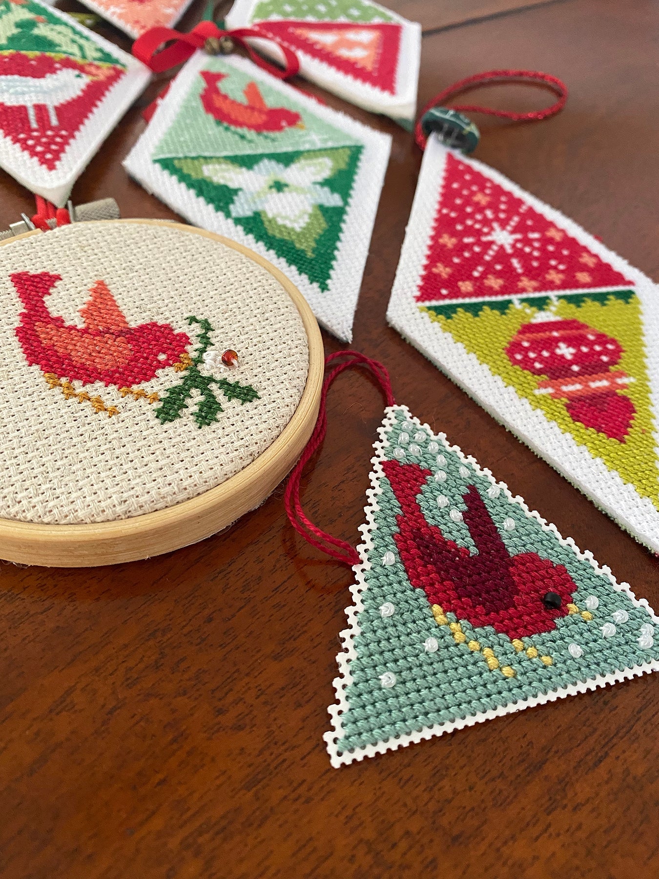 Winterly Twosome Triangle Ornaments Cross Stitch Pattern by Robin Pickens