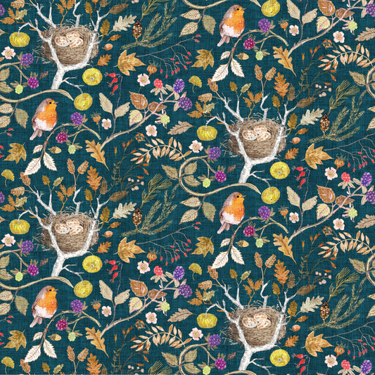 Autumnity Forest Fruits Dark Teal Y3862-105 by Esther Fallon Lou for Clothworks (sold in 25cm increments)