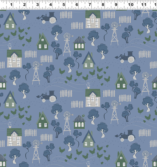 Homestead Farmland Denim Y3952-88 by Meags and Me for Clothworks Fabrics (sold in 25cm increments)