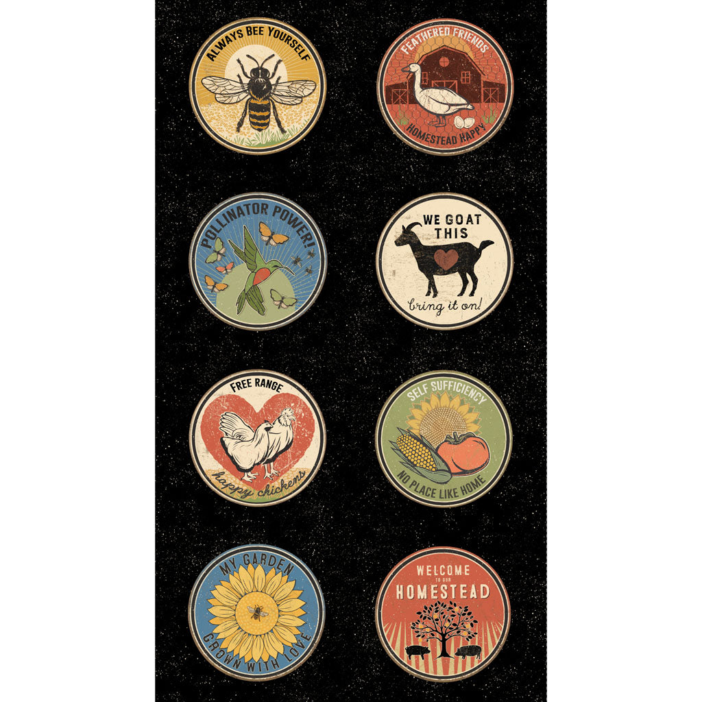 Homesteading Digital Circle Panel Black Y4603-3 by Dan Dipaolo for Clothworks Fabrics