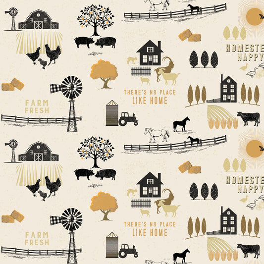 Homesteading Toile Light Khaki Y4604-11 by Dan Dipaolo for Clothworks Fabrics (sold in 25cm increments)