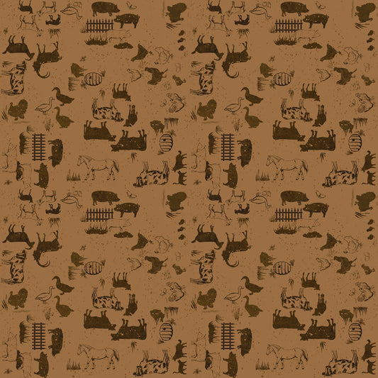 Homesteading Animals Brown Y4607-15 by Dan Dipaolo for Clothworks Fabrics (sold in 25cm increments)