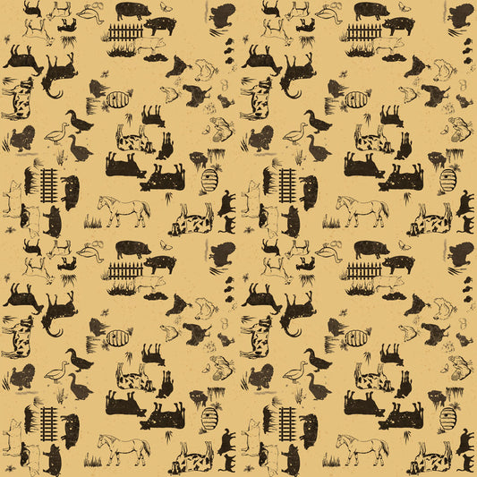 Homesteading Animals Gold Y4607-68 by Dan Dipaolo for Clothworks Fabrics (sold in 25cm increments)