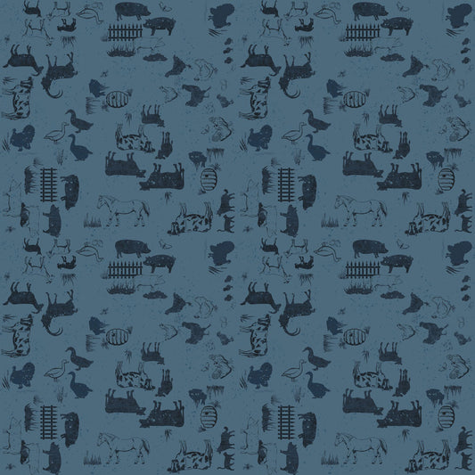 Homesteading Animals Denim Y4607-88 by Dan Dipaolo for Clothworks Fabrics (sold in 25cm increments)