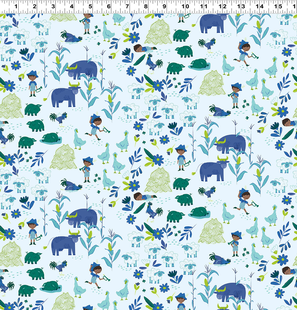 Little Boy Blue Main Print Pale Blue Y4637-136 by Meags and Me for Clothworks Fabrics (sold in 25cm increments)