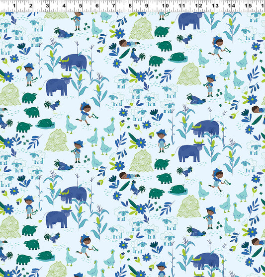 Little Boy Blue Main Print Pale Blue Y4637-136 by Meags and Me for Clothworks Fabrics (sold in 25cm increments)