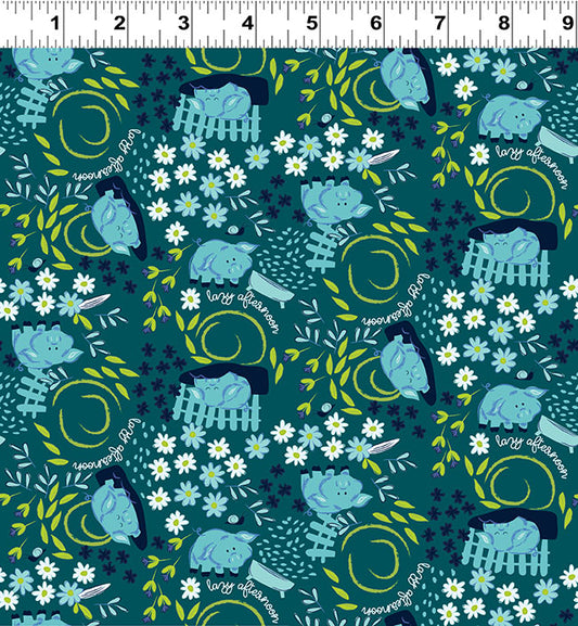 Little Boy Blue Lazy Pigs Teal Y4639-104 by Meags and Me for Clothworks Fabrics (sold in 25cm increments)