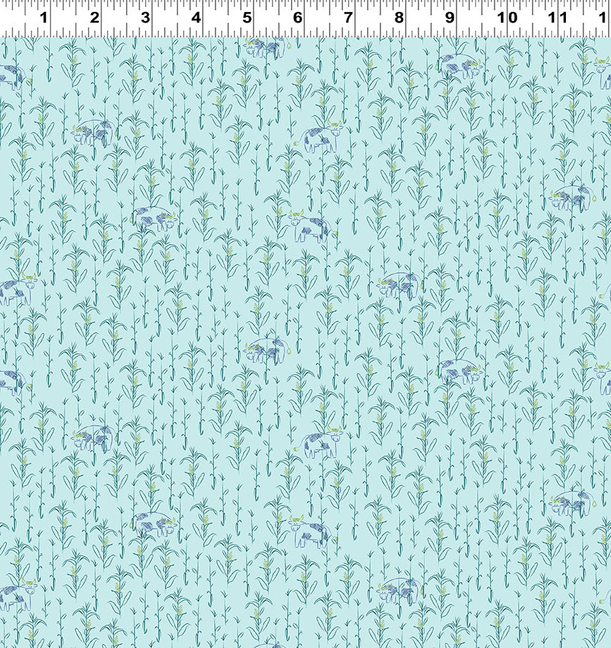 Little Boy Blue Cow Field Light Teal Y4640-103 by Meags and Me for Clothworks Fabrics (sold in 25cm increments)