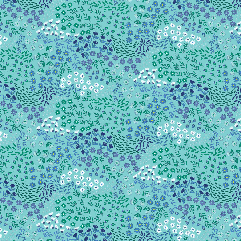 Little Boy Blue Mini Floral Turquoise Y4642-101 by Meags and Me for Clothworks Fabrics (sold in 25cm increments)