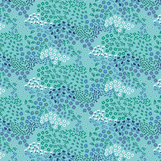Little Boy Blue Mini Floral Turquoise Y4642-101 by Meags and Me for Clothworks Fabrics (sold in 25cm increments)
