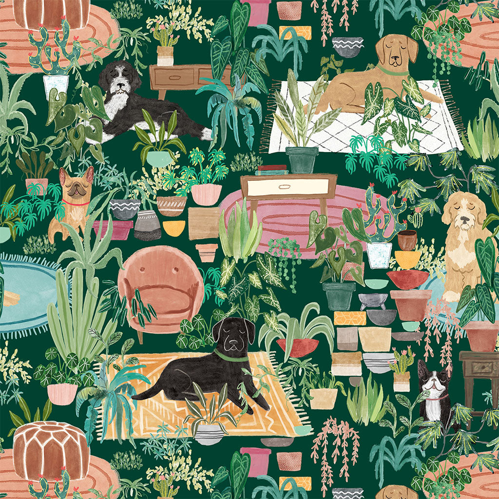 Homebodies Digital Hidden Dogs Forest Y4663-113 by Mary Urban for Clothworks Fabrics (sold in 25cm increments)