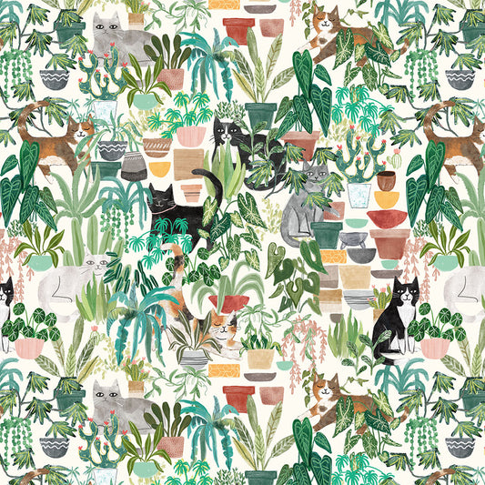 Homebodies Digital Hidden Cats Lt Cream Y4664-2 by Mary Urban for Clothworks Fabrics (sold in 25cm increments)