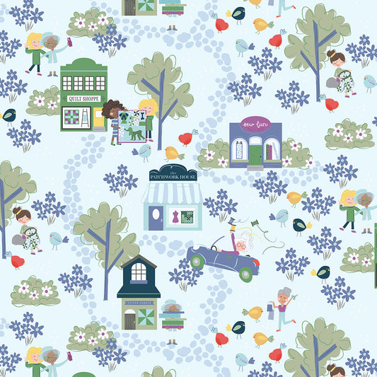 Shop Hop Toile Pale Blue Y4796-136 by Meags and Me for Clothworks Fabrics
