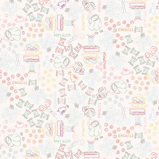 Shop Hop Line Art Multi Y4797-55 by Meags and Me for Clothworks Fabrics