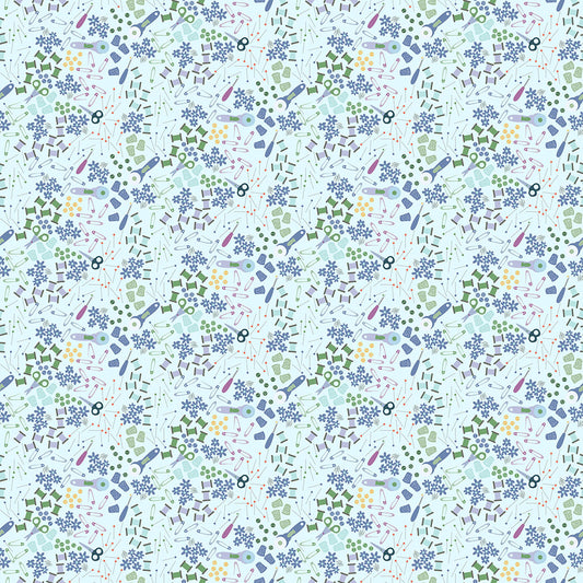 Shop Hop Notions Pale Blue Y4798-136 by Meags and Me for Clothworks Fabrics (sold in 25cm increments)