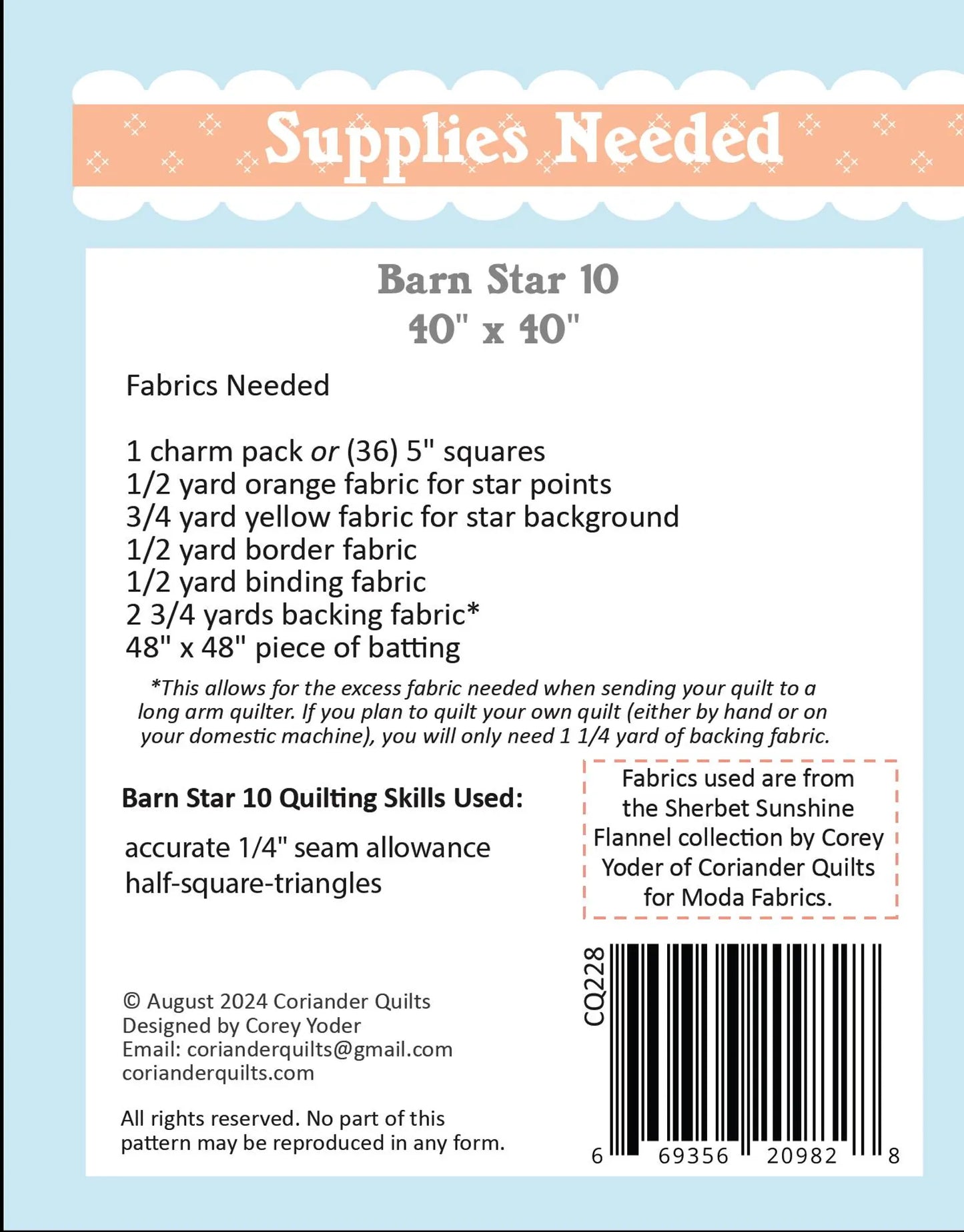 Barn Star 10 Quilt Pattern by Corey Yoder of Coriander Quilts