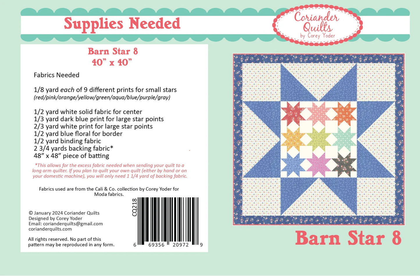 Barn Star 8 Quilt Pattern by Corey Yoder of Coriander Quilts