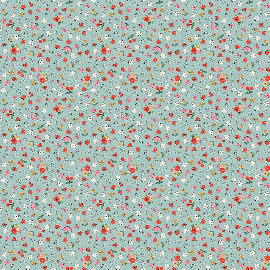 Home Sweet Home Bitty Blossoms Blue VR24470 by Elea Lutz for Poppie Cotton (sold in 25cm increments)