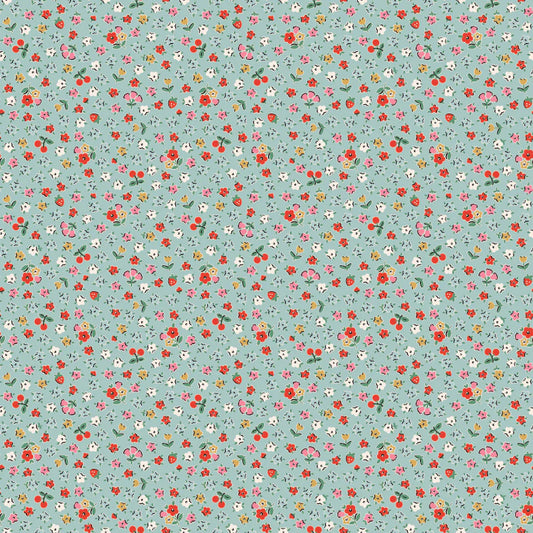 Home Sweet Home Bitty Blossoms Blue VR24470 by Elea Lutz for Poppie Cotton (sold in 25cm increments)