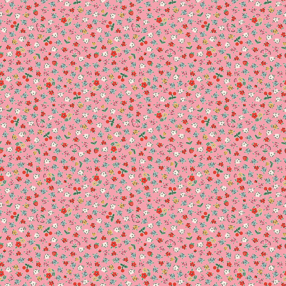 Home Sweet Home Bitty Blossoms Pink VR24468 by Elea Lutz for Poppie Cotton (sold in 25cm increments)