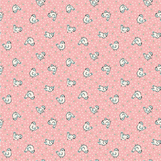 Home Sweet Home Bluebirds Pink VR24450 by Elea Lutz for Poppie Cotton (sold in 25cm increments)