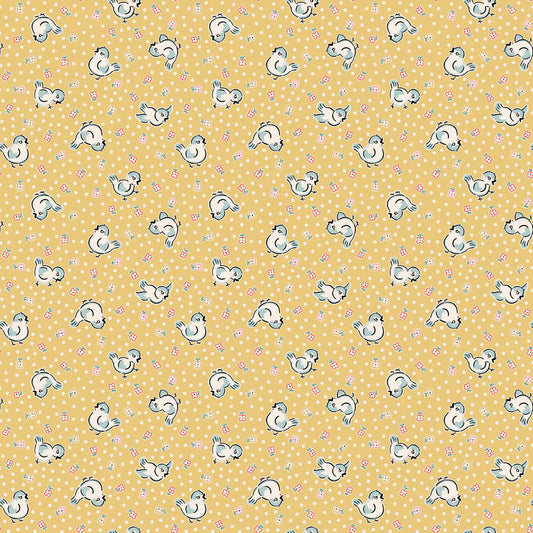 Home Sweet Home Bluebirds Yellow VR24452 by Elea Lutz for Poppie Cotton (sold in 25cm increments)